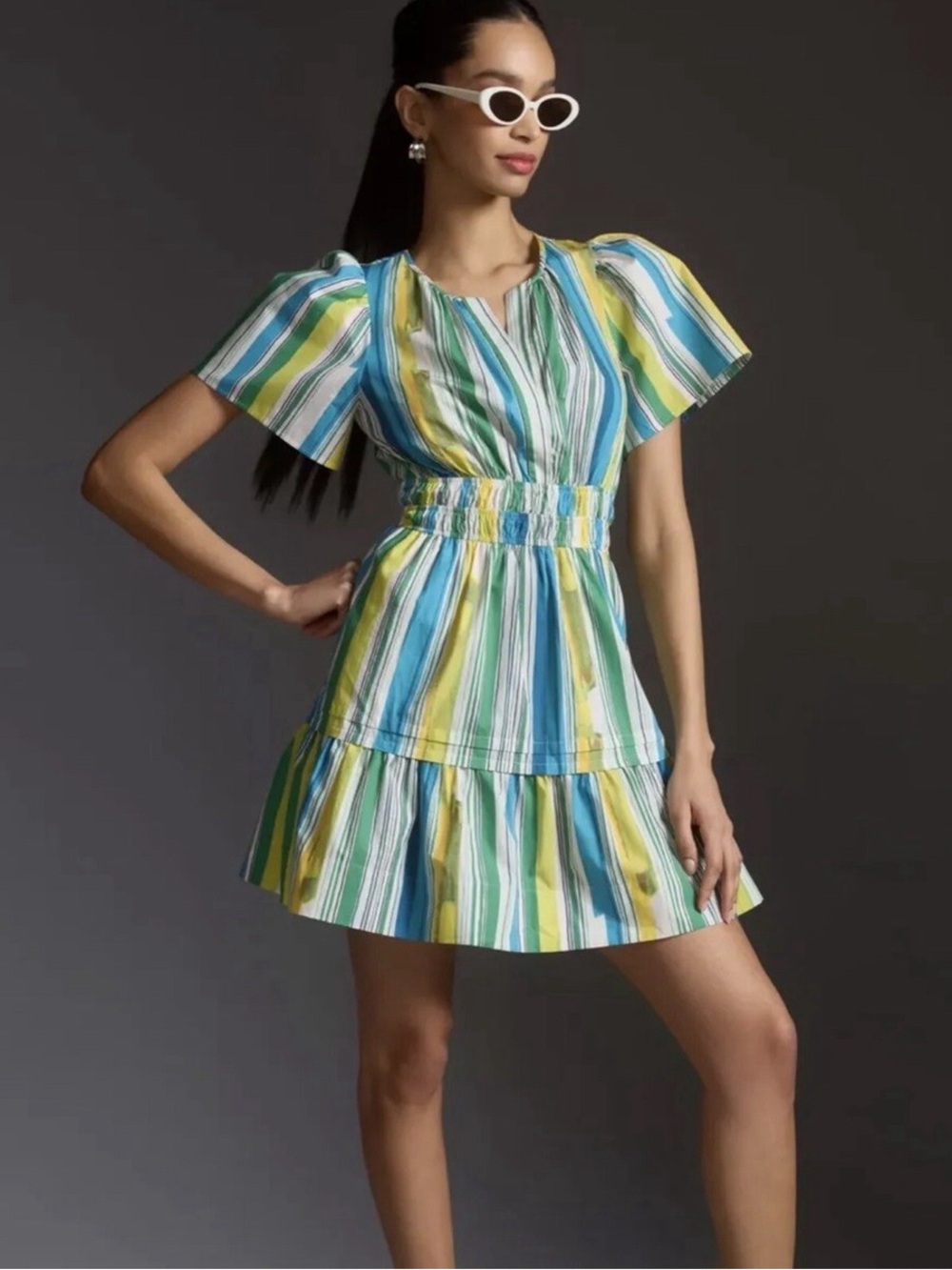 Anthropologie Somerset Mini Dress, Green, Blue, Stripes, NWT, Size XS